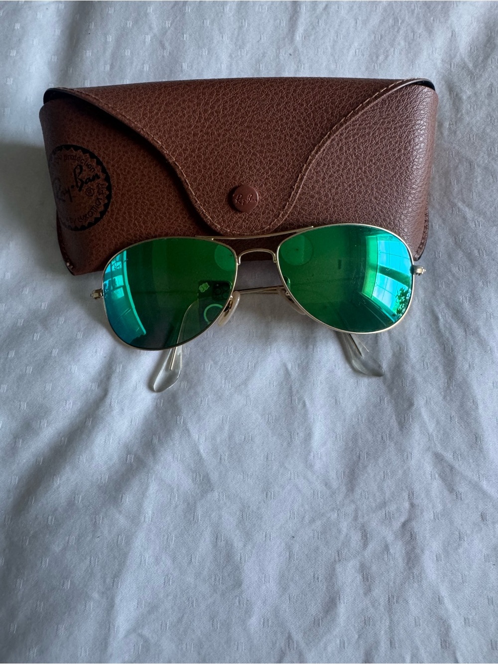 Ray-Ban Gold Frame Sunglasses with Green Mirrored Lenses